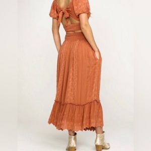 Free People Ella Maxi Skirt and Matching Top Set  coral / burnt orange SZ SM